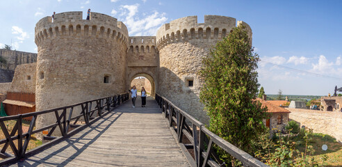 Europe, Serbia, Belgrade, Old Kalemegdan fortress of Belgrade on the rivers Sava and Danube, New Belgrade