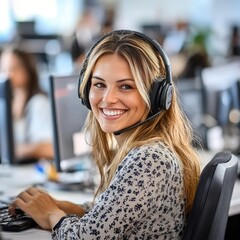 Friendly Call Center Consultant Assisting Clients Online