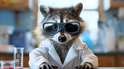 Clever Raccoon Conducting Chemistry Experiment in Laboratory