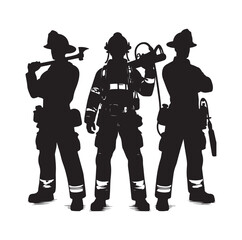 pose of Firefighter silhouette vector illustration 