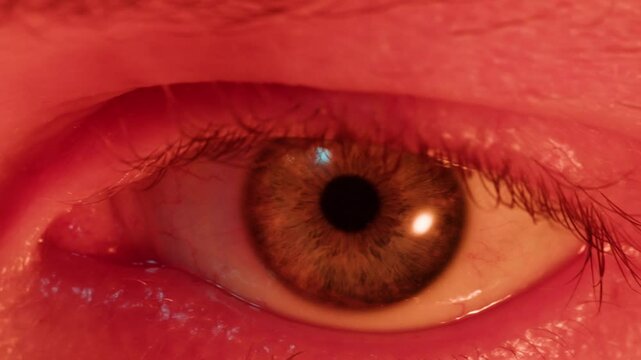 Detailed blue eye with strong gaze, showing human anatomy and beauty, thriller depression halloween style. Drugs concept.