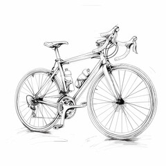 Detailed sketch of a racing bicycle with water bottles on a light background
