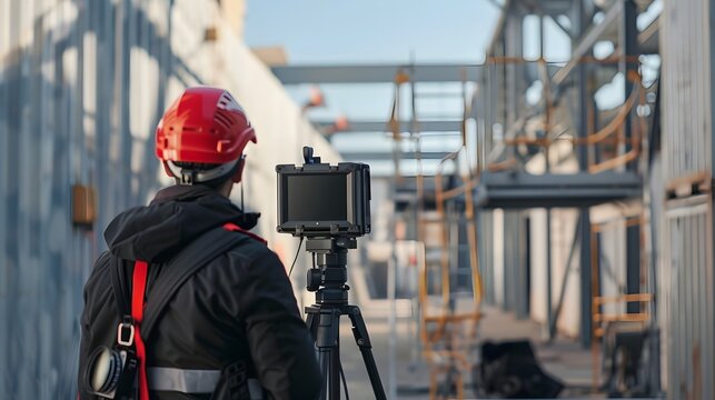 Journalist Using Portable Live Streaming Setup for Remote Location Reporting and Broadcast