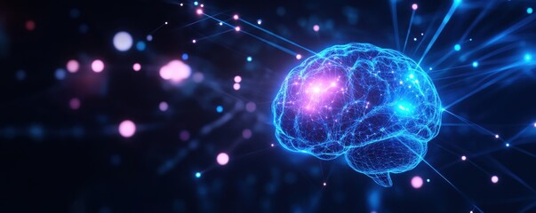 Obraz premium Abstract digital brain with glowing neural connections.