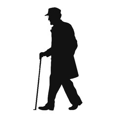 Old Man Walking Silhouette Isolated on White Background – Vector Illustration