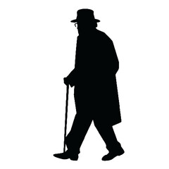 Old Man Walking Silhouette Isolated on White Background – Vector Illustration