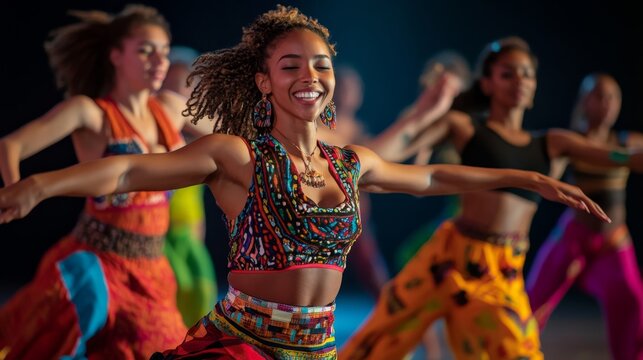 Dynamic Multicultural Dance Group Practicing Traditional and Modern Moves