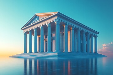 Fototapeta premium An ancient Greek or Roman temple stands majestically in serene waters.