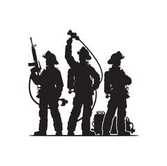 pose of Firefighter silhouette vector illustration 