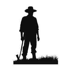 Rural Farmer in Overalls Silhouette Isolated on White Background – Vector Illustration