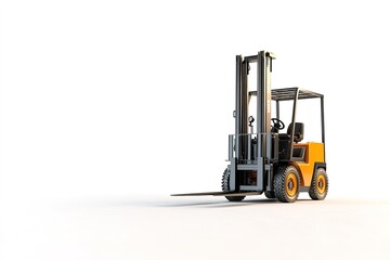 Side view of yellow forklift, isolated on white
