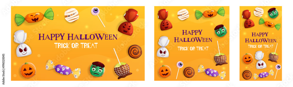 Wall mural halloween stories, banner, post template set. trick or treat party concept collection. scary sweet c