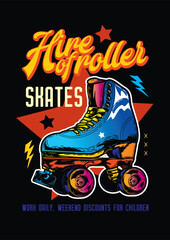 T-shirt or poster design. Roller skating drawn in a retro style. Original vector illustration in vintage style.