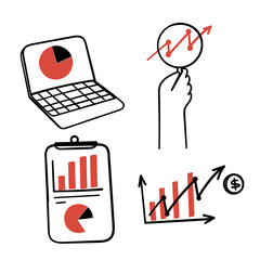 hand drawn doodle business data analyst icon related