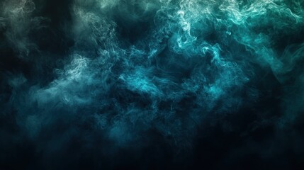 Fototapeta premium Abstract digital smoke in shades of turquoise and dark blue swirling together, creating a mesmerizing atmosphere.
