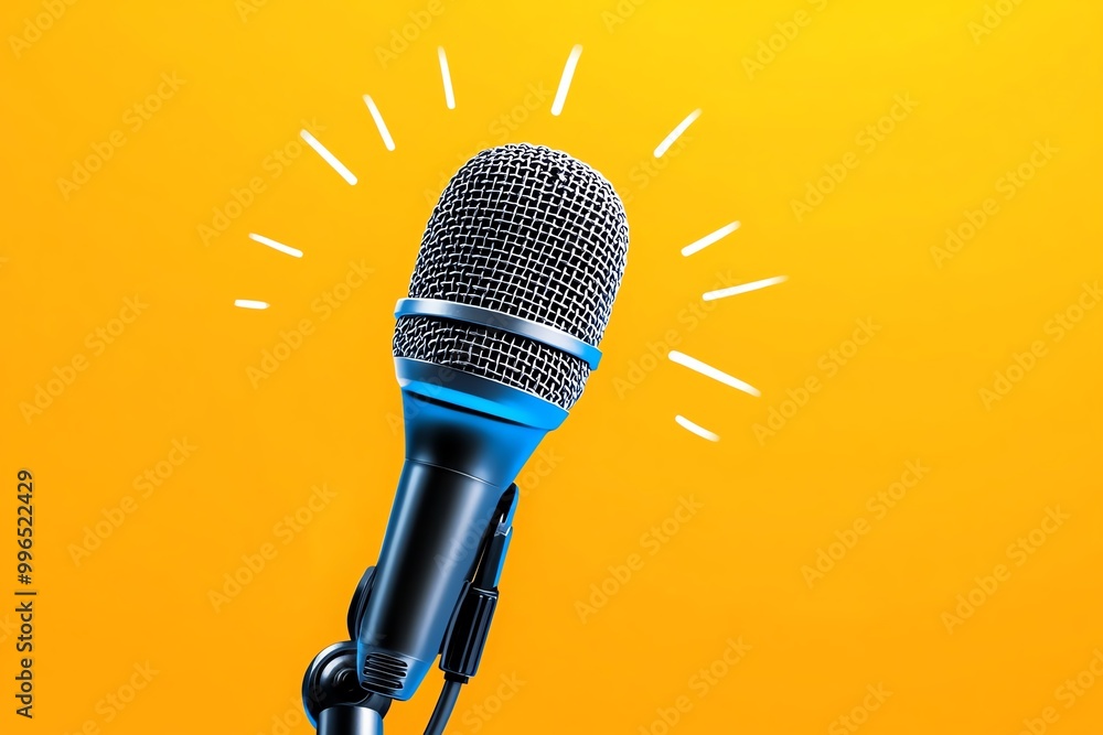 Poster a minimalist design of a microphone on a stand, symbolizing public speaking in a clean, simple graph
