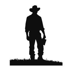 Silhouette of a Farming Worker Isolated on White Background – Vector Illustration