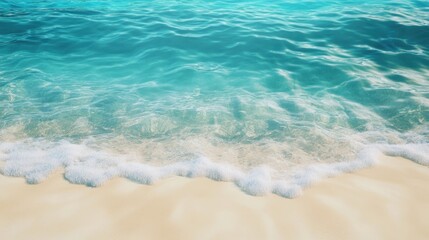 Clear turquoise ocean water gently lapping at a sandy beach, creating a serene and inviting atmosphere.