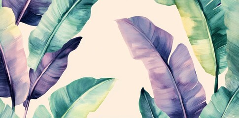 Colorful vintage banana leaves, palm trees, and colocasia seamless pattern. This illustration could be used for printing wallpaper, cloth, fabric, or goods.