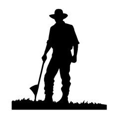 Farmer with Hat and Tools Silhouette Isolated on White Background – Vector Illustration