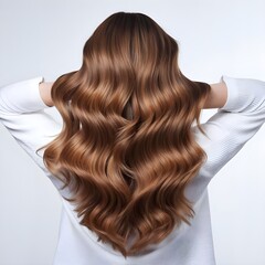 Obraz premium Long Wavy Brown Hr Back View