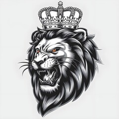 Obraz premium Roaring Lion with Crown King of the Jungle Vector Illustration