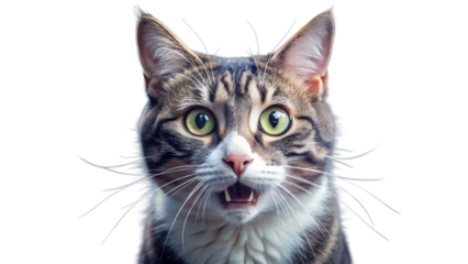 Angry and surprised cat isolate on transparency background.