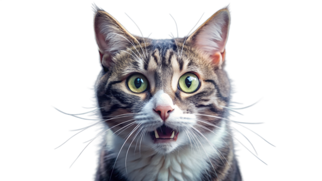 Angry and surprised cat isolate on transparency background.