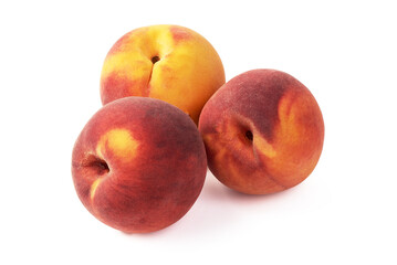Fresh peaches, isolated on white background.