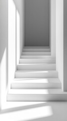 White Staircase with Light and Shadows in a Minimalist Interior