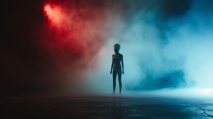 Horrible alien on a black background with smoke, with space for text