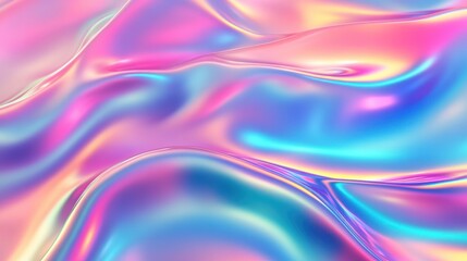 Fototapeta premium A stunning close-up of iridescent fabric with a blend of pastel pink, blue, and purple hues, creating a mesmerizing fluid effect.