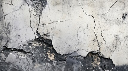 Fototapeta premium Close-up of a weathered concrete wall with visible cracks and peeling layers.