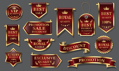 Red golden luxury premium quality label badges on grey background vector