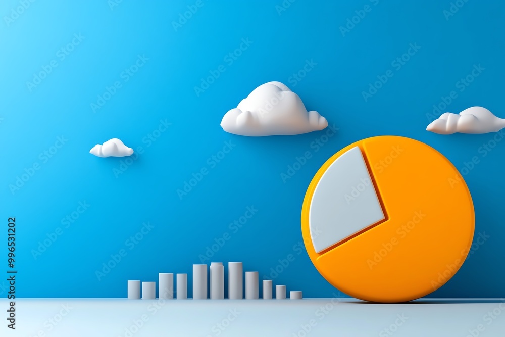 Poster a minimalist illustration of a pie chart, representing financial data and analysis in a simple, mode
