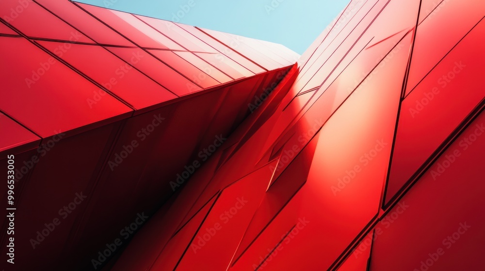 Aufkleber abstract close-up of a striking red architectural structure with sharp angles and reflective surface