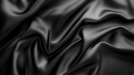 Fototapeta premium A close-up view of luxurious black silk fabric, showcasing intricate folds and smooth texture.