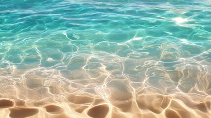 Fototapeta premium Crystal clear turquoise water gently rippling above golden sand.