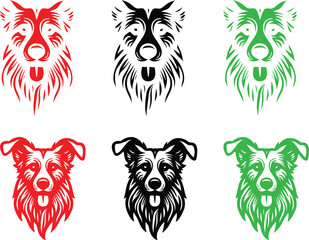 Dog silhouette vector Head and eps cut file and multi color bundle  for dog nish	
