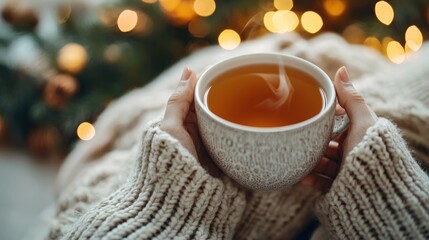 A person is holding a cup of tea in their hands
