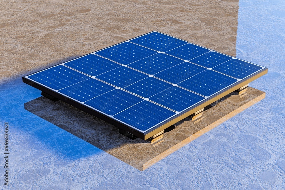 Poster a minimalist solar cell design on a clean surface, highlighting the simplicity and efficiency of ren