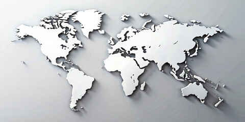 Fototapeta premium White world map on white background with shadow or 3d effect.