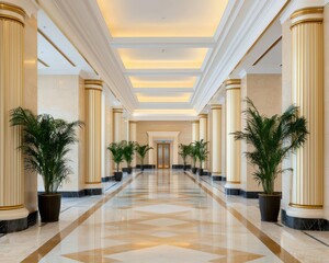 Obraz premium Grandiose bank foyer with gold accents, plush carpets, artistic ceiling, luxurious bank entrance, opulent welcome