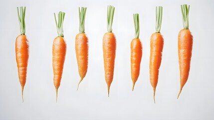 Carrots in various stages of freefall against a white backdrop