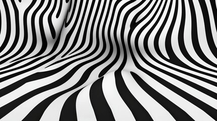 Abstract black and white striped pattern, wavy texture on a smooth surface.