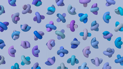 A pattern featuring 3D glossy bended shapes. Abstract illustration, 3d render.