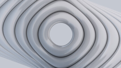 Group of white glossy twisted shapes, close-up. Abstract illustration, 3d render.