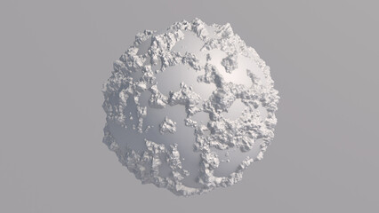 White textured sphere. Gray background. Abstract illustration, 3d render.