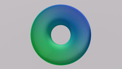 Blue and green textured circle shape. White background. Abstract illustration, 3d render.