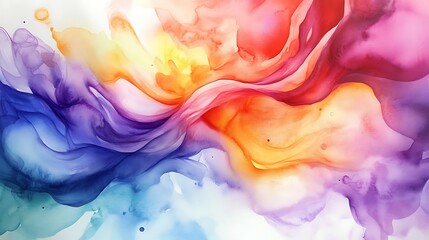 Abstract Watercolor Painting with Blending Colors and Swirls